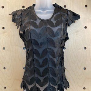 Belgin Francis Black Leather Leaf and Mesh Women’s Shirt, Size Small